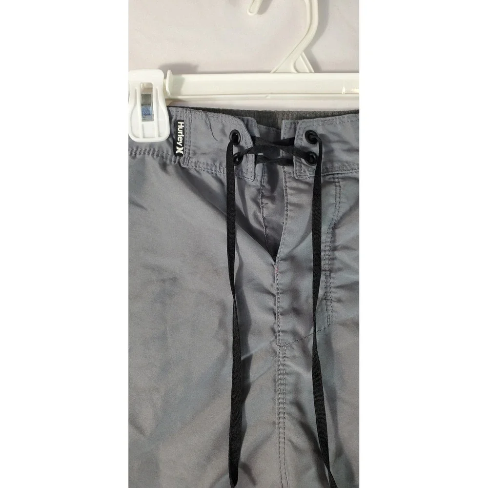 Hurley Mens Board Shorts Size 38 Gray Logo Swim Trunks Lace Up Surf Beachwear
